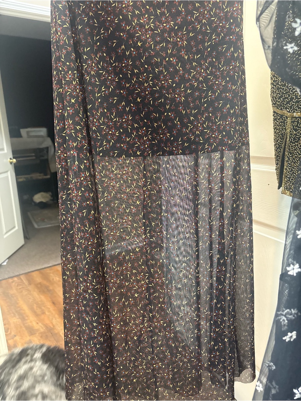 Free People Black Floral Midi Skirt